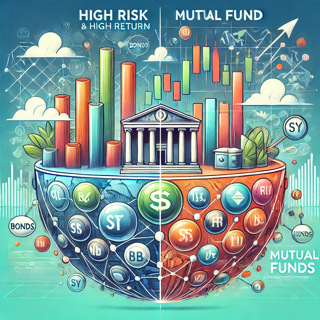 comparing stocks and mutual funds, showcasing the key differences between high-risk, high-return investments and stable