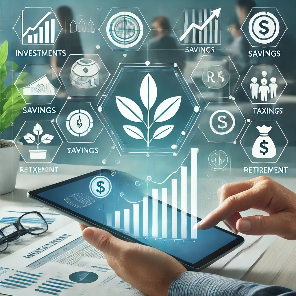 wealth management, highlighting financial analysis and growth in a modern, professional setting
